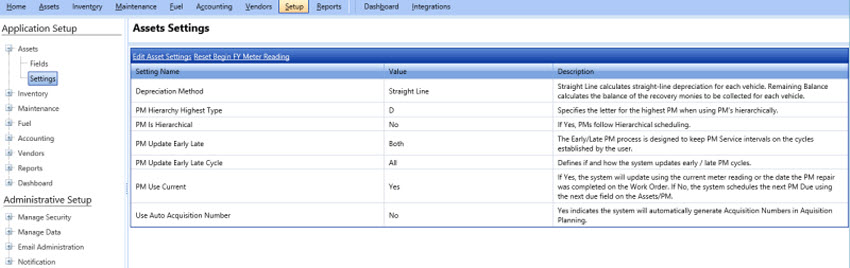 Assets settings page